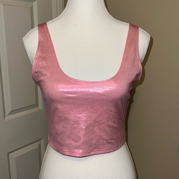 Sugarpuss HOLOGRAM CROP TANK, Pink Holographic Metallic Crop Tank Top - Picture 3 of 5